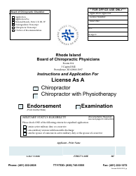Application for License as a Chiropractor/Chiropractor With Physiotherapy - Rhode Island