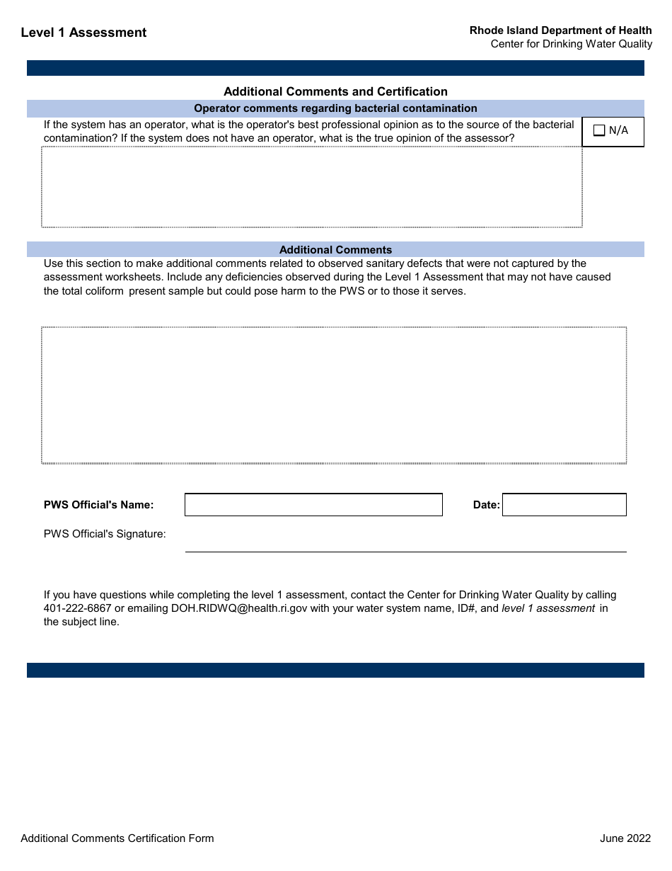 Level 1 Assessment - Center for Drinking Water Quality - Rhode Island, Page 16