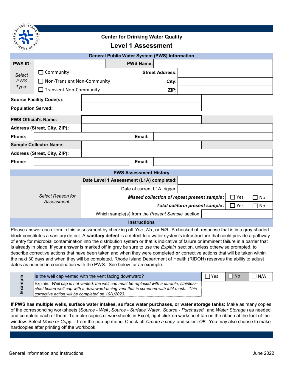 Level 1 Assessment - Center for Drinking Water Quality - Rhode Island, Page 1