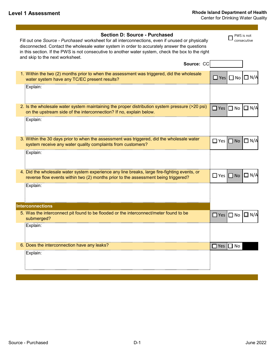 Level 1 Assessment - Center for Drinking Water Quality - Rhode Island, Page 7