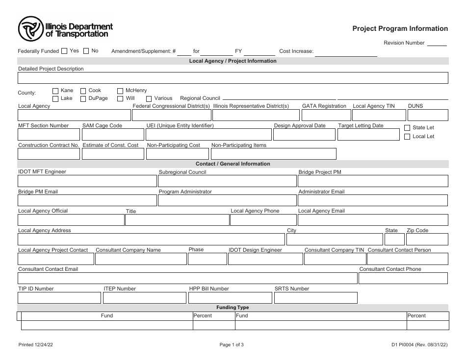 Form PI0004 Project Program Information - Illinois, Page 1