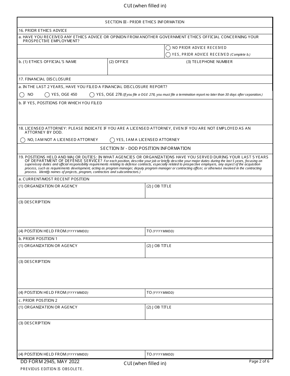 DD Form 2945 Download Fillable PDF or Fill Online Post-government ...