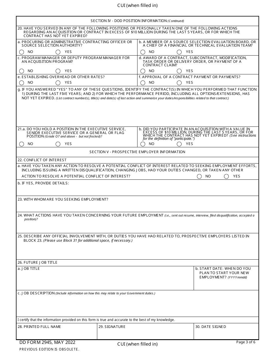 DD Form 2945 Post-government Employment Advice Opinion Request, Page 3