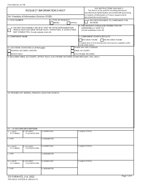 SD Form 472 Request Information Sheet