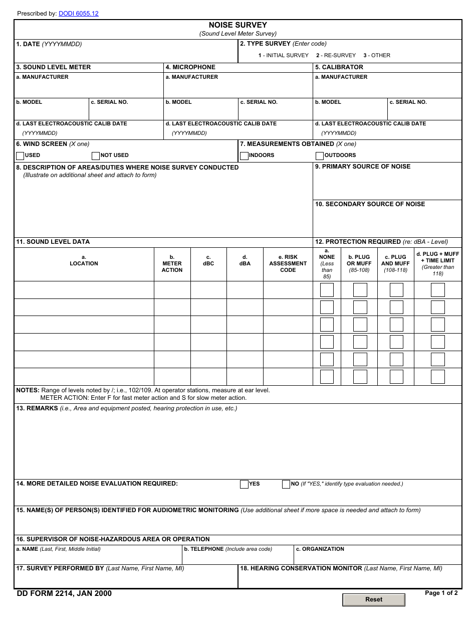 DD Form 2214 Noise Survey, Page 1