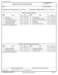 Document preview: DD Form 2342 Animal Facility Sanitation Checklist