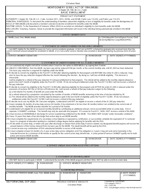 DD Form 2366 Basic Enrollment