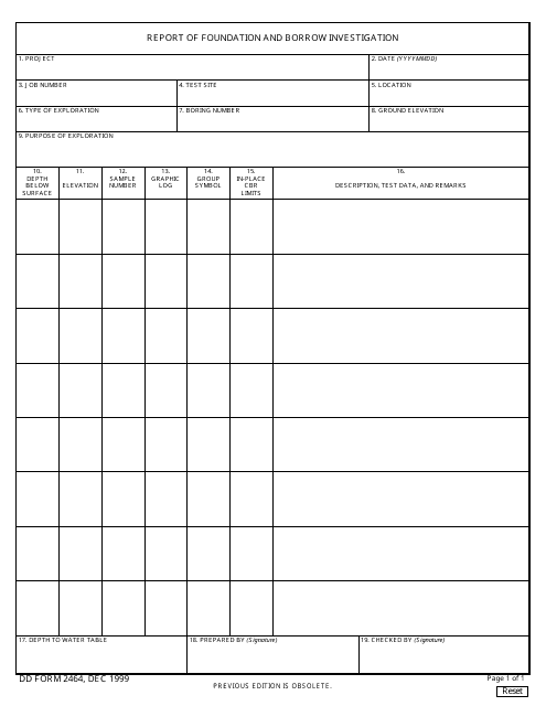 DD Form 2464 Report of Foundation and Borrow Investigation