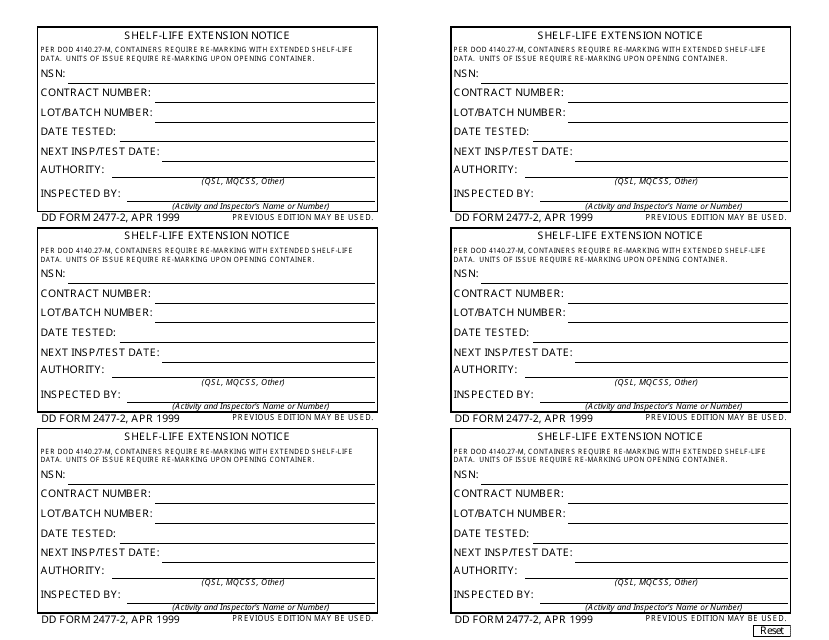 DD Form 2477-2  Printable Pdf