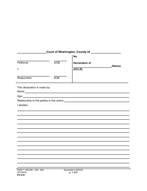 Form PO018  Printable Pdf