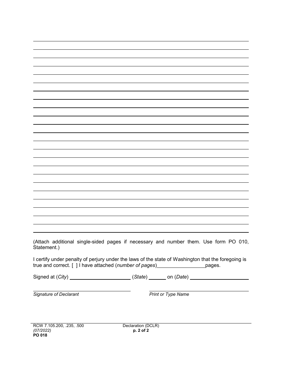 Form PO018 Declaration - Washington, Page 2