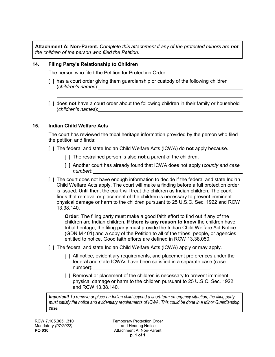 Form PO030 Temporary Protection Order and Hearing Notice - Washington, Page 10