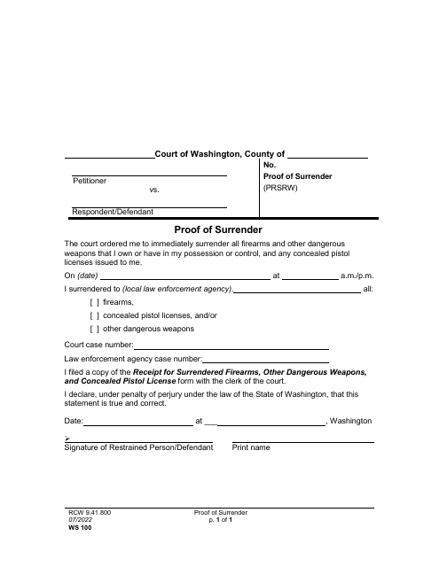 Form WS100  Printable Pdf