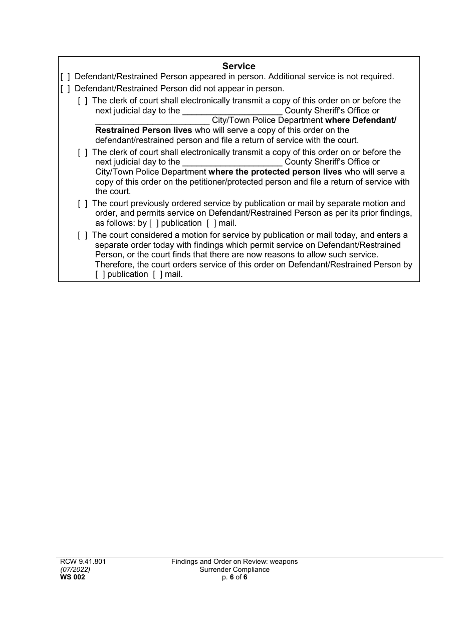 Form WS002 Findings and Order on Review: Weapons Surrender Compliance - Washington, Page 6