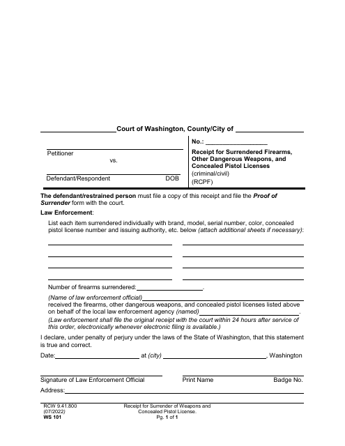 Form WS101  Printable Pdf