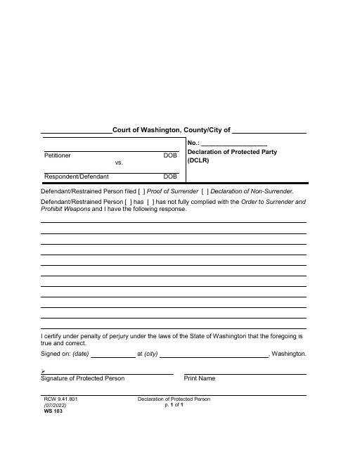 Form WS103  Printable Pdf
