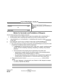 Document preview: Form WS300 Motion for Surrender and Prohibition of Weapons - Washington