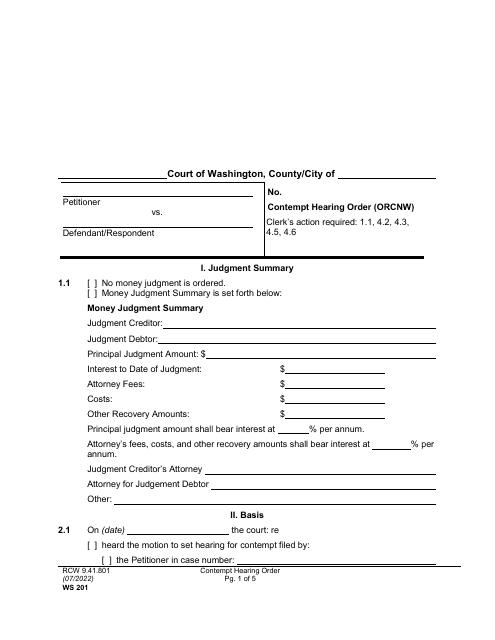 Form WS201  Printable Pdf