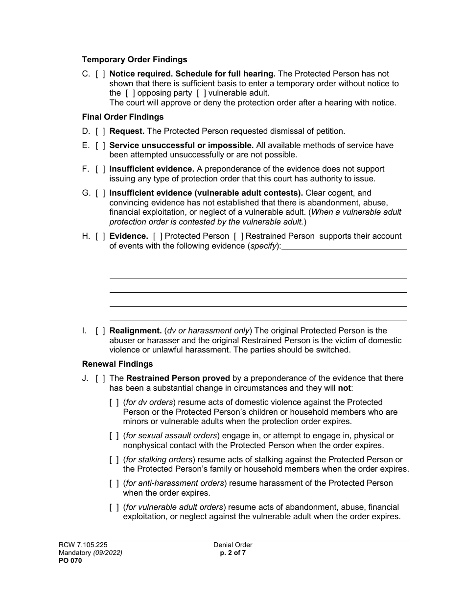 Form PO070 Denial Order - Washington, Page 2