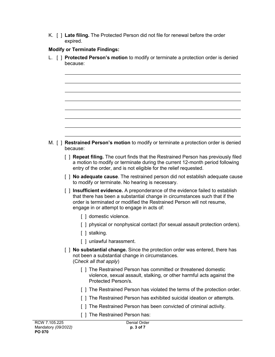 Form PO070 Denial Order - Washington, Page 3