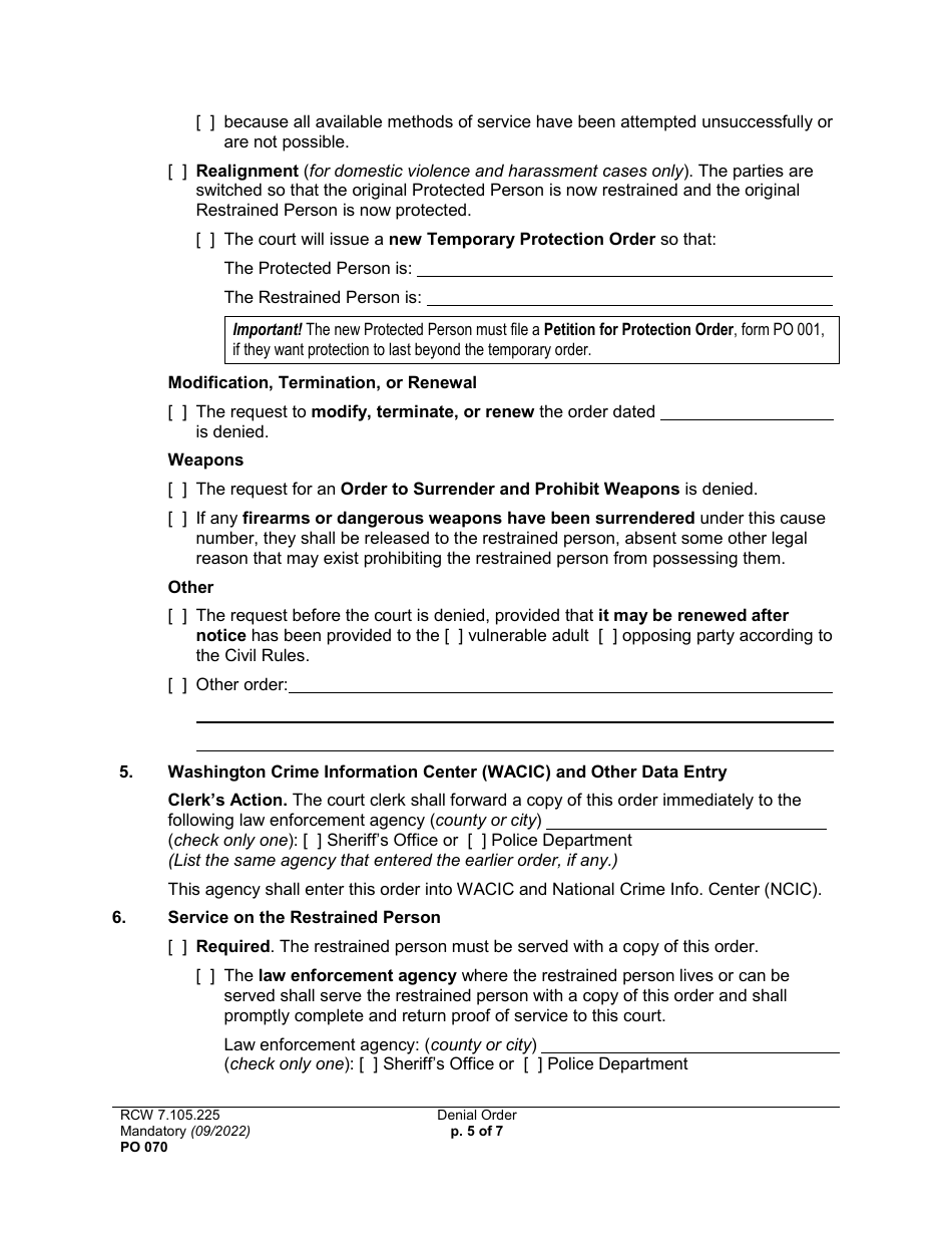 Form PO070 Denial Order - Washington, Page 5