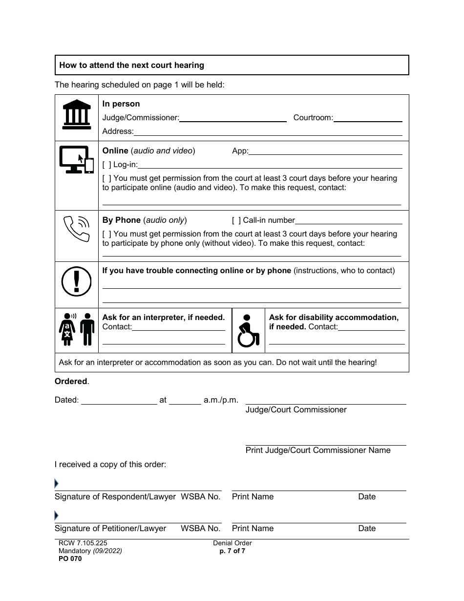Form PO070 Denial Order - Washington, Page 7