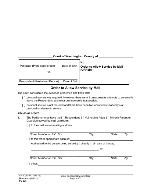 Form PO025  Printable Pdf