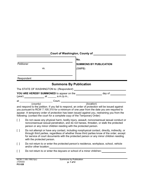 Form PO028 Summons by Publication - Washington