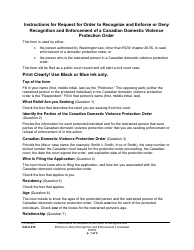 Document preview: Instructions for Form WPF DV-8.010 Request for Order to Recognize and Enforce or Deny Recognition and Enforcement of a Canadian Domestic Violence Protection Order - Washington