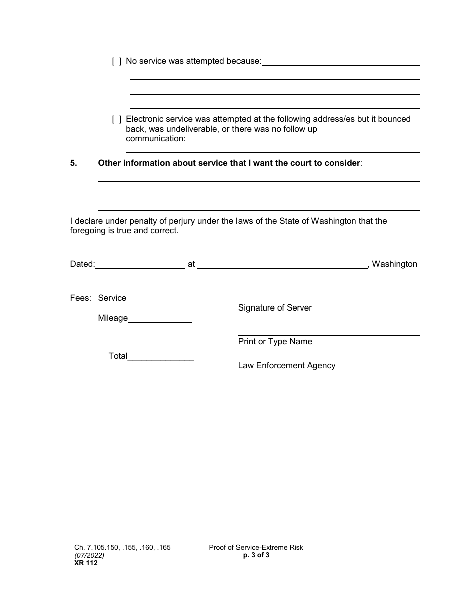 Form XR112 Proof of Service - Extreme Risk - Washington, Page 3
