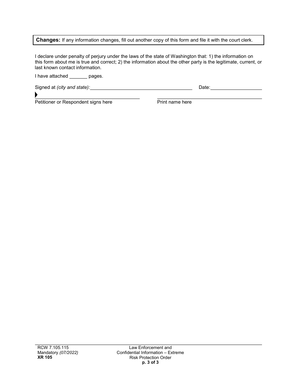 Form XR105 Law Enforcement and Confidential Information - Extreme Risk Protection Order - Washington, Page 3