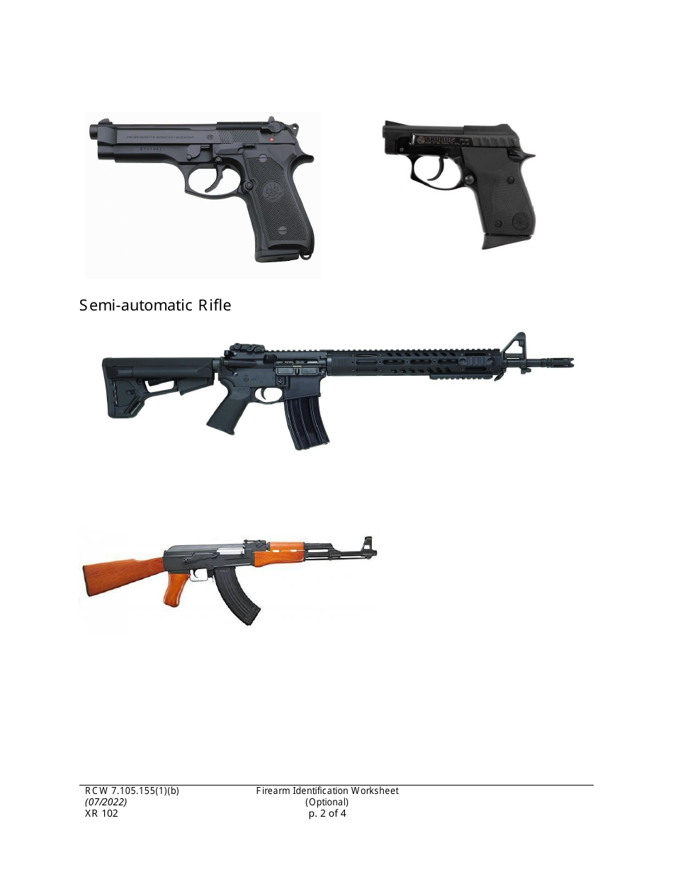 Form XR102 Firearm Identification Worksheet - Washington, Page 2