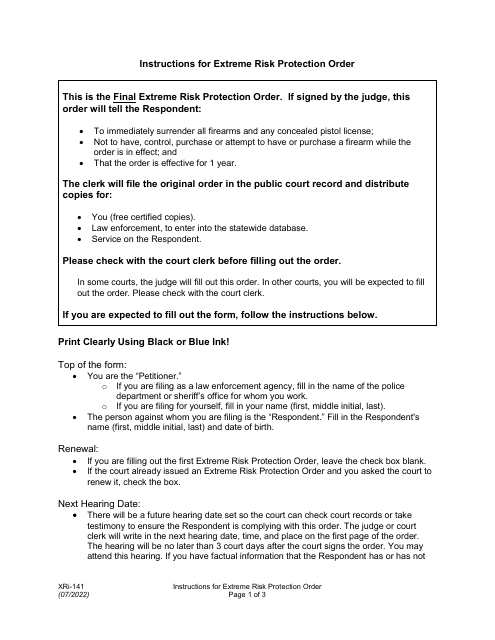 Form XR141  Printable Pdf