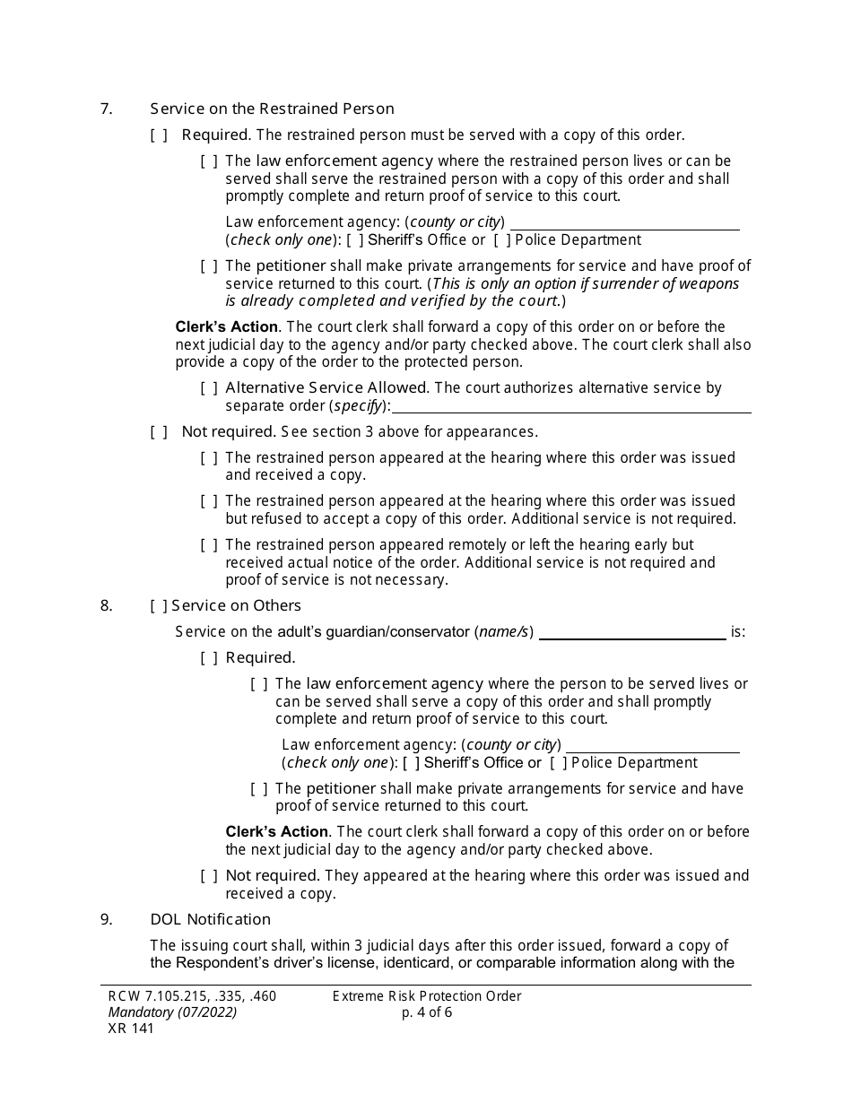 Form XR141 Extreme Risk Protection Order - Washington, Page 4