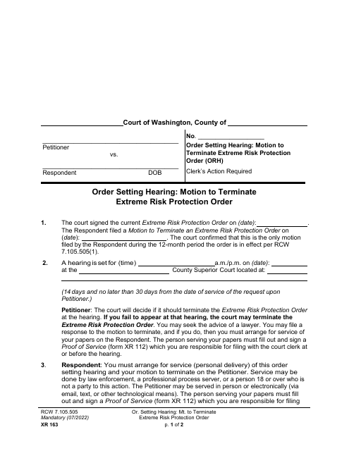 Form XR163 Order Setting Hearing: Motion to Terminate Extreme Risk Protection Order - Washington