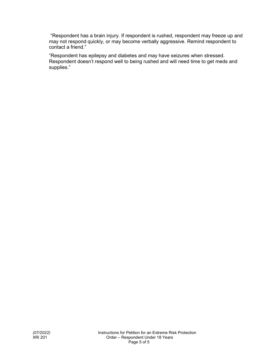 Instructions for Form XR201 Petition for an Extreme Risk Protection Order - Respondent Under 18 Years - Washington, Page 5