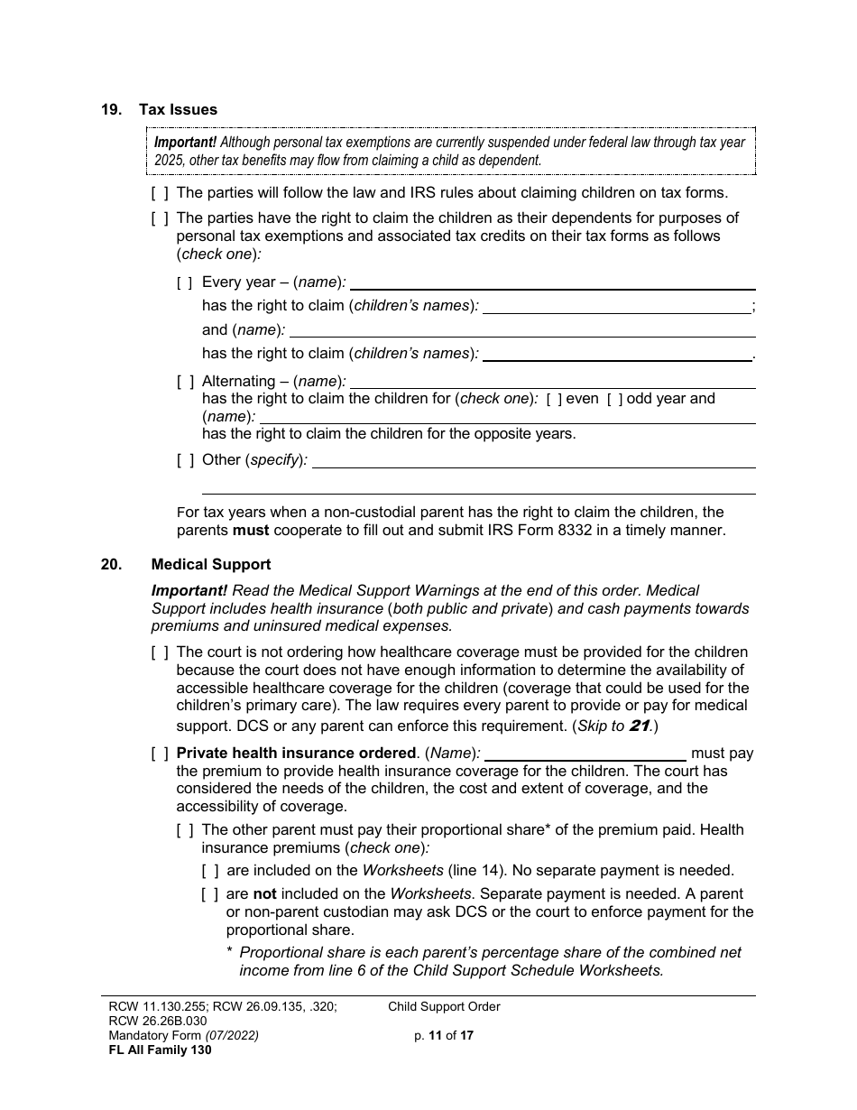 Form FL All Family130 Child Support Order - Washington, Page 11