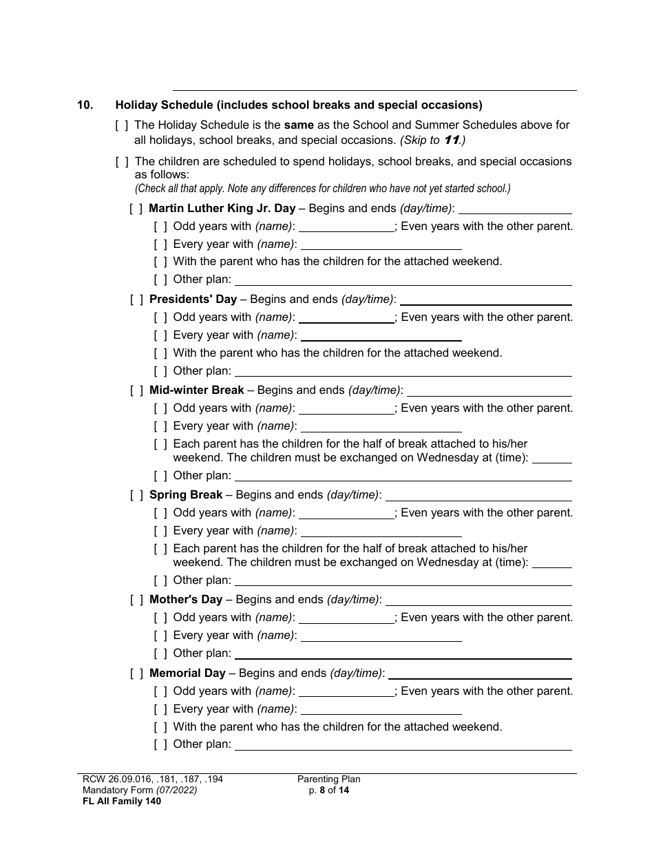 Form FL All Family140 Download Printable PDF or Fill Online Parenting ...