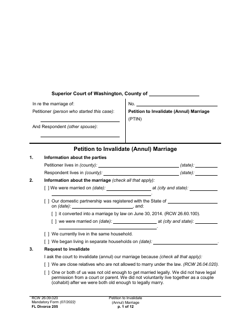 Form FL Divorce205  Printable Pdf