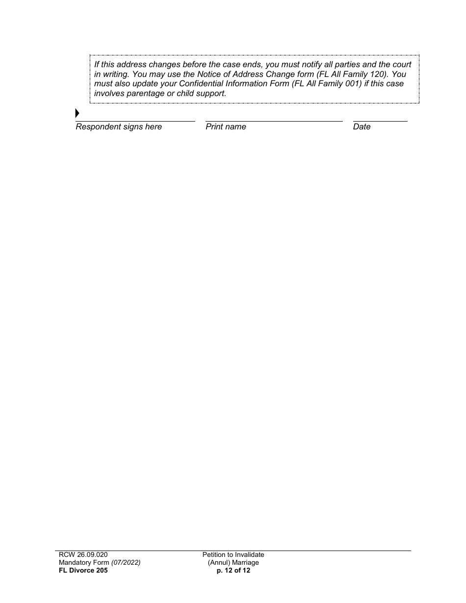 Form FL Divorce205 Petition to Invalidate (Annul) Marriage - Washington, Page 12