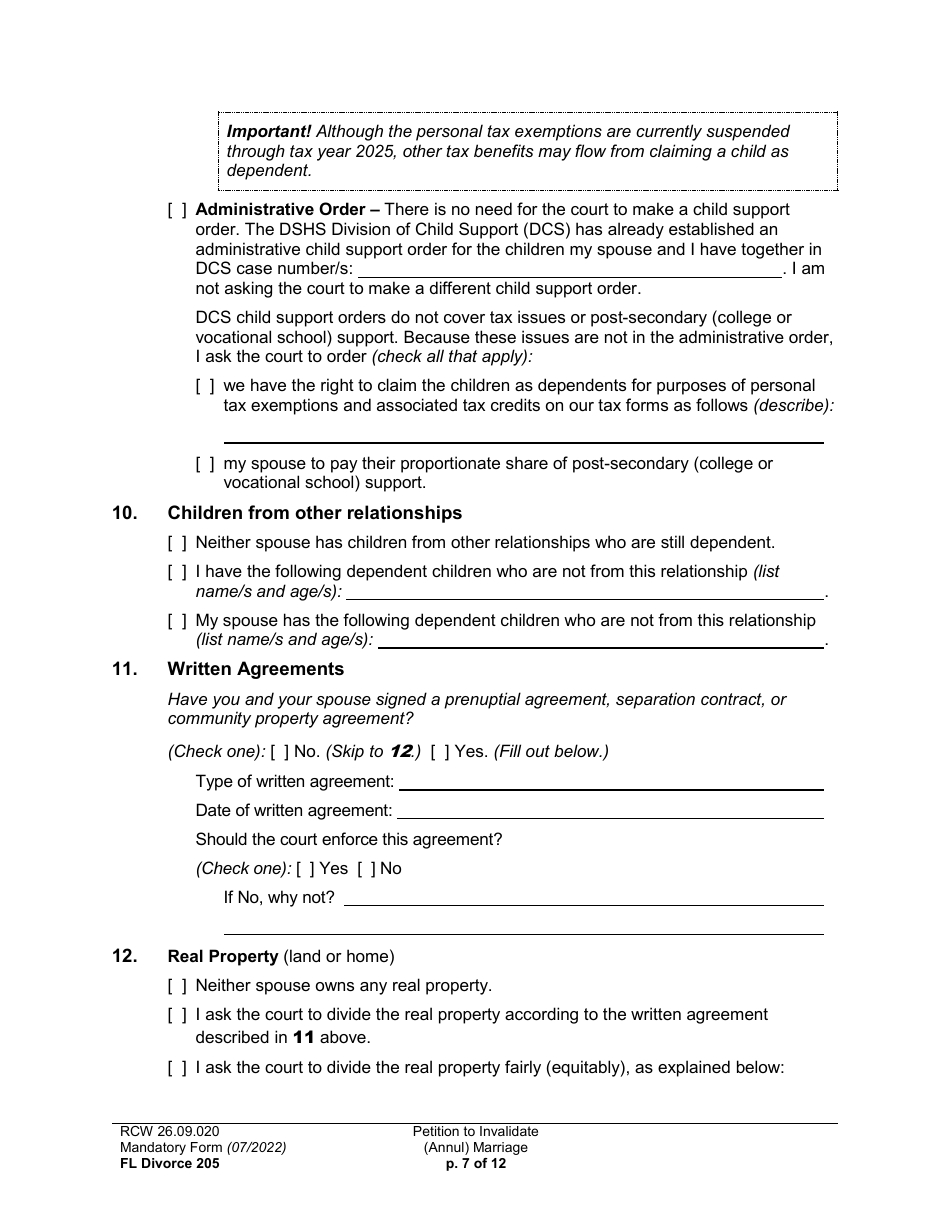Form FL Divorce205 Petition to Invalidate (Annul) Marriage - Washington, Page 7