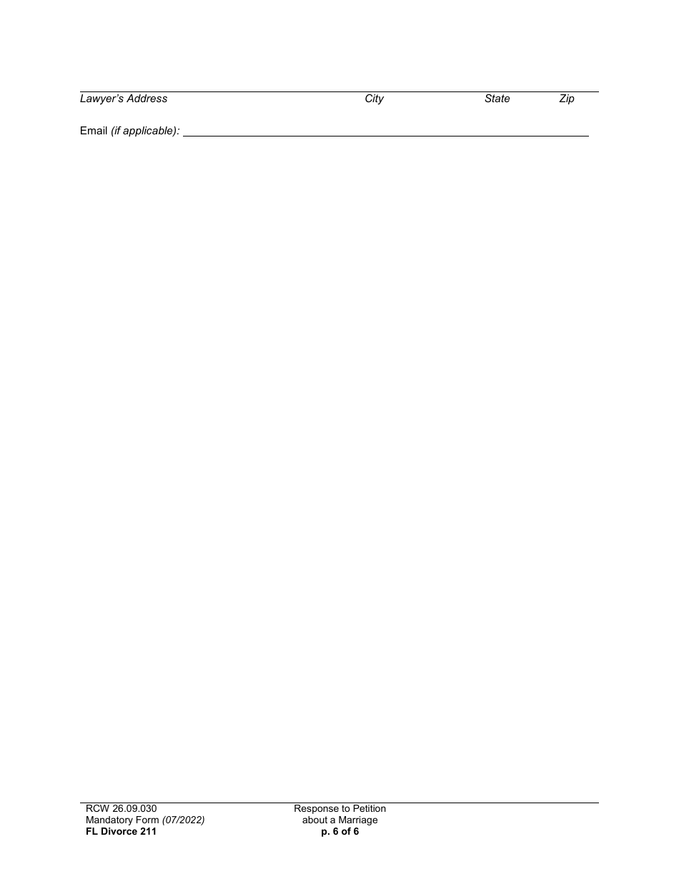 Form FL Divorce211 Response to Petition About a Marriage - Washington, Page 6
