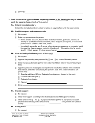 Form FL Divorce221 Motion for Immediate Restraining Order (Ex Parte) - Washington, Page 5