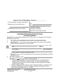 Form FL Divorce222 Immediate Restraining Order (Ex Parte) and Hearing Notice - Washington