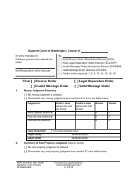 Form FL Divorce241 Final Divorce Order (Dissolution Decree)/Final Legal Separation Order (Decree)/Invalid Marriage Order (Annulment Decree)/Valid Marriage Order (Decree) - Washington