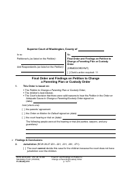Form FL Modify610 Final Order and Findings on Petition to Change a Parenting Plan or Custody Order - Washington