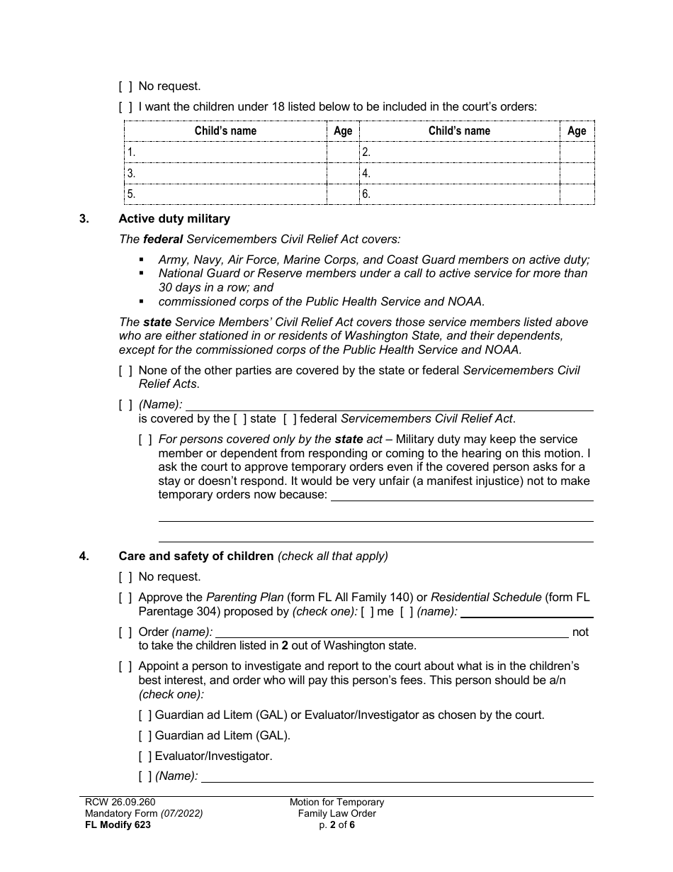 Form FL Modify623 Download Printable PDF or Fill Online Motion for ...