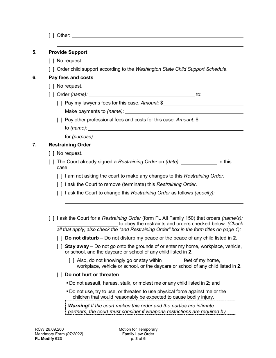 Form FL Modify623 Download Printable PDF or Fill Online Motion for ...