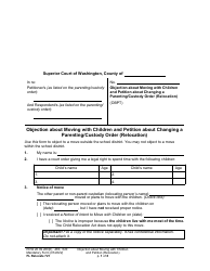 Document preview: Form FL Relocate721 Objection About Moving With Children and Petition About Changing a Parenting/Custody Order (Relocation) - Washington