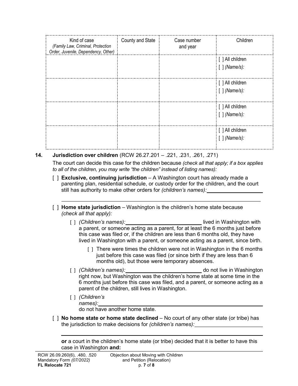 Form FL Relocate721 Download Printable PDF or Fill Online Objection ...